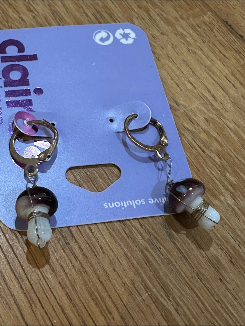 Claire's Brown and White Mushroom Hoop Earrings